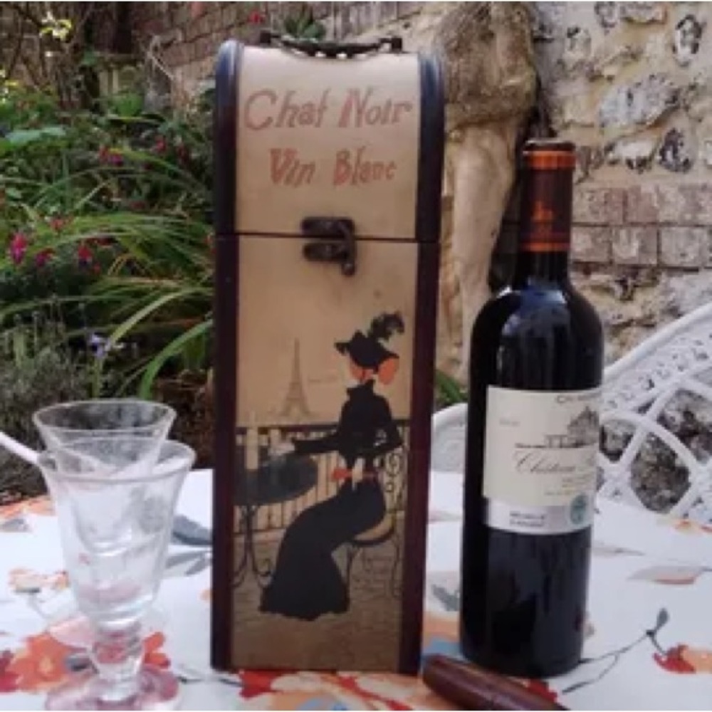Vintage Chat Noir Vin Blanc Single Bottle Wine Box- Rare Find